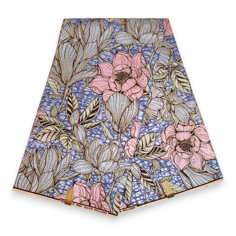 Afrikanischer Stoff - Rosa Flowers - Spezialeffekt Brillant Platinum Edition