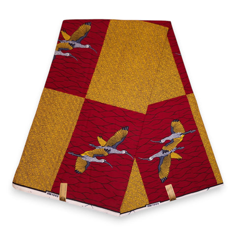 Afrikanischer Stoff - Rot Birds - 100% Baumwolle