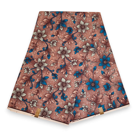 Afrikanischer Stoff - Blau Mixed Flowers - 100% Baumwolle