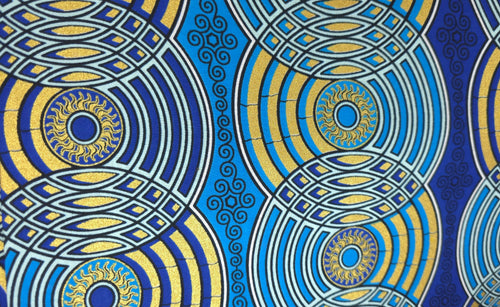 Afrikanischer Stoff - Blau Gold Retro Circles - Spezialeffekt Brillant Platinum Edition