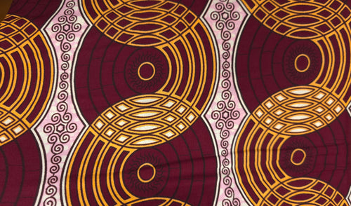 Afrikanischer Wax Print Stoff - Burgunderrot Beige Retro Circles - Polycotton