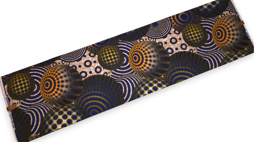 Afrikanischer Wax Print Stoff - Blau Orange Cosmic Orb Pattern - 100% Baumwolle