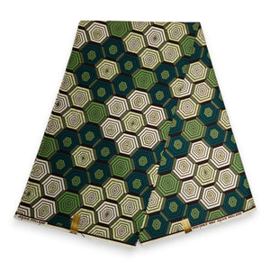 Afrikanischer Stoff - Grün Hexagon - 100% Baumwolle