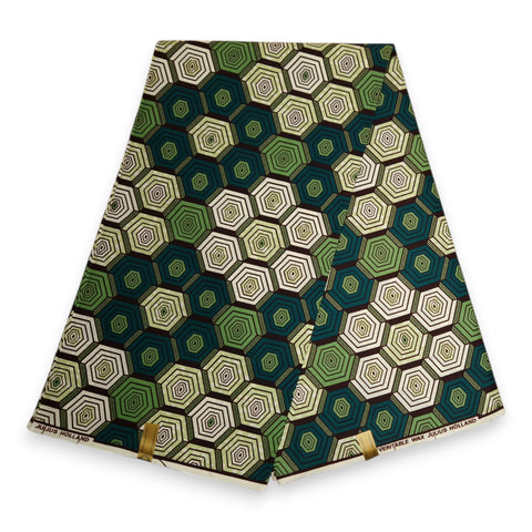 Afrikanischer Stoff - Grün Hexagon - 100% Baumwolle