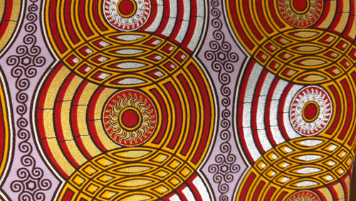 Afrikanischer Stoff - Rot Gold Retro Circles - Spezialeffekt Brillant Platinum Edition