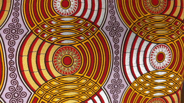 Afrikanischer Stoff - Rot Gold Retro Circles - Spezialeffekt Brillant Platinum Edition