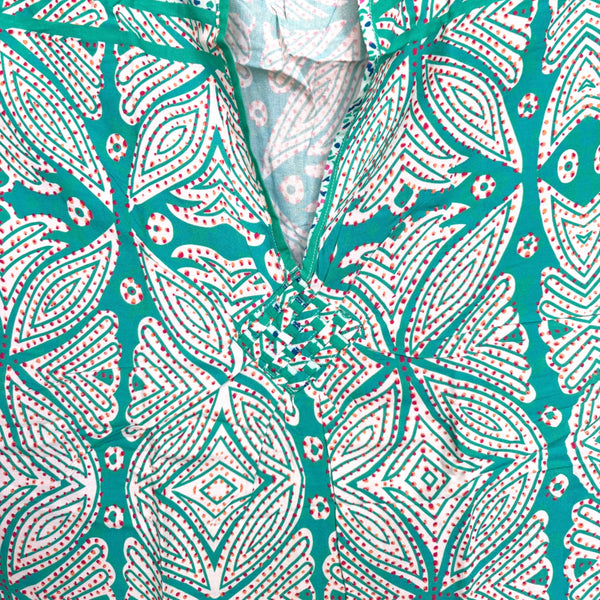 Boho Rayon Kaftan Kleid - Türkis Sea Fern