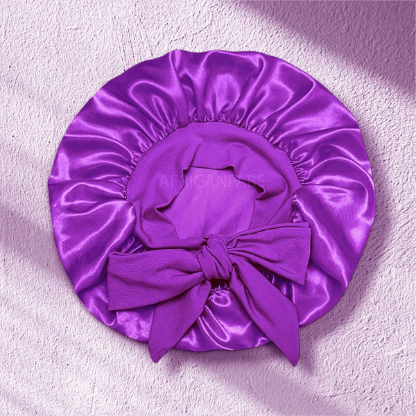 Lila Satin-Haube mit Bändern zum Binden (Kindergröße 3–7 Jahre) (Satin-Nachtmütze / Satin bonnet / Schlafhaube / Kinder Hair Bonnet / Satin bonnet)