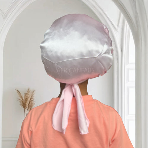 Rosa Satin-Haube mit Bändern zum Binden (Kindergröße 3–7 Jahre) (Satin-Nachtmütze / Satin bonnet / Schlafhaube / Kinder Hair Bonnet / Satin bonnet)