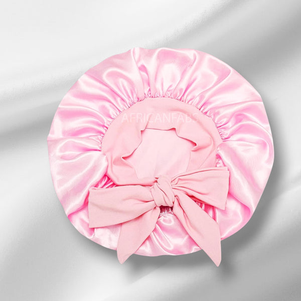 Rosa Satin-Haube mit Bändern zum Binden (Kindergröße 3–7 Jahre) (Satin-Nachtmütze / Satin bonnet / Schlafhaube / Kinder Hair Bonnet / Satin bonnet)
