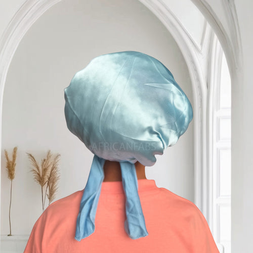 Blau Satin-Haube mit Bändern zum Binden (Kindergröße 3–7 Jahre) (Satin-Nachtmütze / Satin bonnet / Schlafhaube / Kinder Hair Bonnet / Satin bonnet)