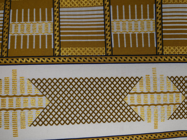 Afrikanischer Stoff - Exklusiv Verschönerte Glitzereffekte 100% Baumwolle - KT-3085 Kente Gold Weiß