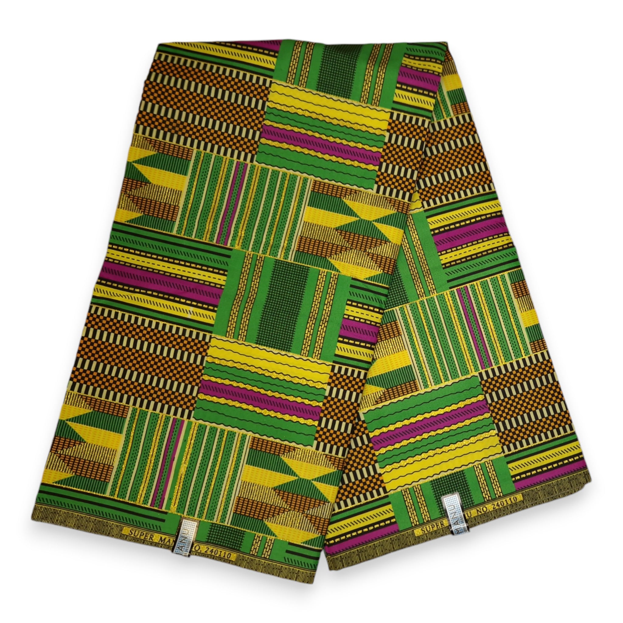 Afrikanischer Stoff - Exklusiv Verschönerte Glitzereffekte - Poly - KT-3094 
 Gold Grun Kente