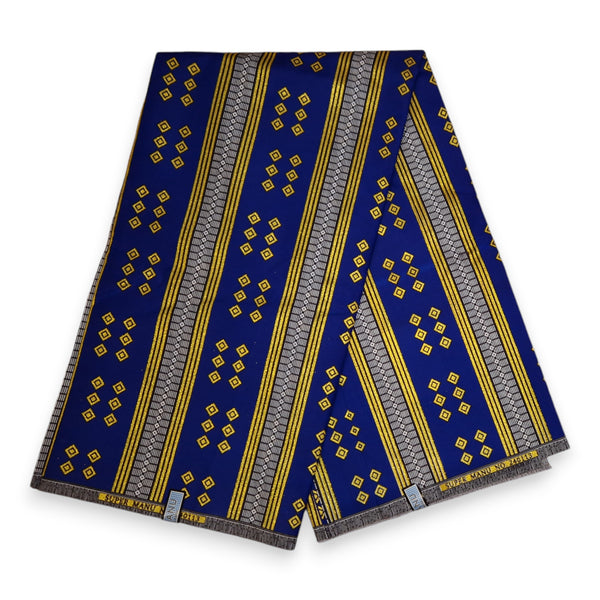 Afrikanischer Stoff - Exklusiv Verschönerte Glitzereffekte - Poly - KT-3095 
 Gold Blau Kente