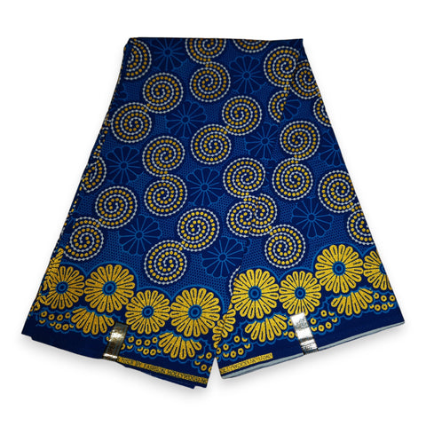 Afrikanischer Stoff - Exklusiv Verschönerte Glitzereffekte 100% Baumwolle - KT-3121 
 Gold Blau