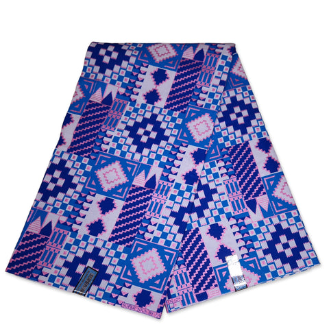 Afrikanischer Stoff - Exklusiv Verschönerte Glitzereffekte 100% Baumwolle - KT-3124-SALE Blau Rosa Gold Kente