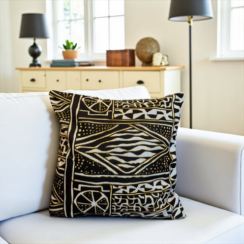 Afrikanisches Kissen | Schwarz Ndop Cameroon  - Dekokissen 45x45 - 100% Baumwolle