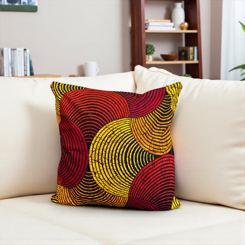 Afrikanisches Kissen | Rot & Gelb Konzentrischer Kreis - Dekokissen 45x45 - 100% Baumwolle