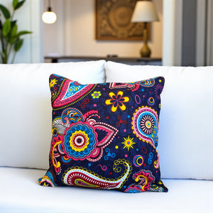 Afrikanisches Kissen | Blau Rosa Paisley - Dekokissen 45x45