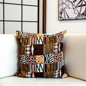 Afrikanisches Kissen | Braun Bogolan Mosaic - Dekokissen 45x45
