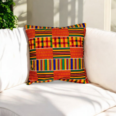 Afrikanisches Kissen | Orange kente - Dekokissen 45x45 - 100% Baumwolle