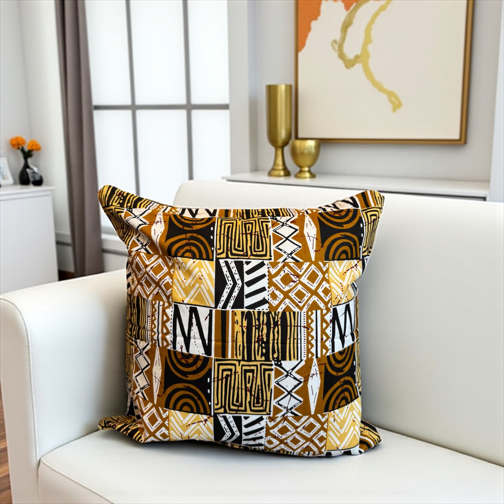 Afrikanisches Kissen | Sand Bogolan Mosaic - Dekokissen 45x45