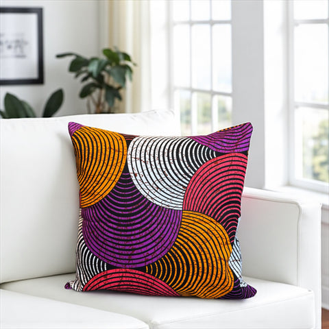 Afrikanisches Kissen |Orange & Lila Concentric Circle Design - Dekokissen 45x45 - 100% Baumwolle