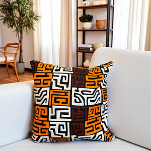 Afrikanisches Kissen | Braun & Gelborange Kuba Blocks - Dekokissen 45x 45 - 100% Baumwolle