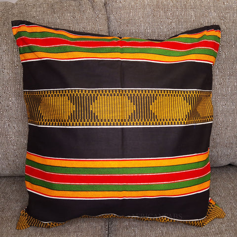 Afrikanisches Kissen |  Panafrika / schwarzes Kente - Dekokissen 45x45 - 100% Baumwolle