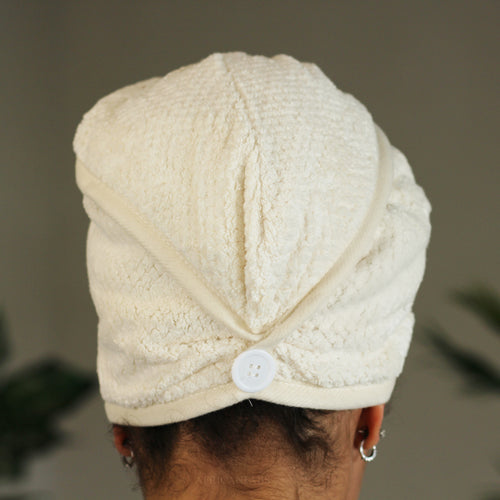 Microfiber Hair Towel - Mikrofaser-Haartuch / Kopfhandtuch für glattes und lockiges Haar - Off-weiß