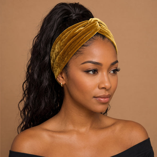Flexible Metal Wire Headband - Mustard Velvet