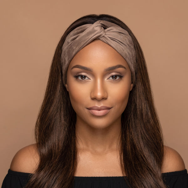 Flexible Metal Wire Headband - Brown Beige Suedelook