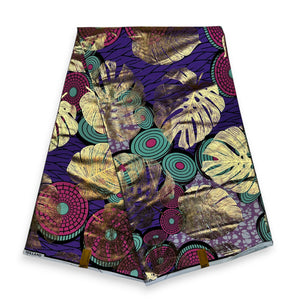 Afrikanischer Stoff - Goldeffekte - Lila Disks - 100% Baumwolle