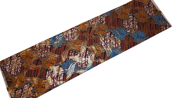 Afrikanischer Stoff - Braun Gold Autumn Leaf - Spezialeffekt Brillant Platinum Edition