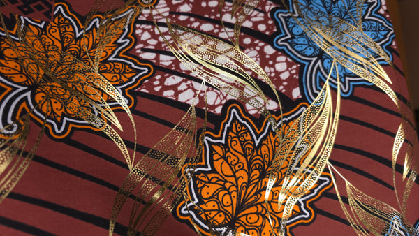 Afrikanischer Stoff - Braun Gold Autumn Leaf - Spezialeffekt Brillant Platinum Edition