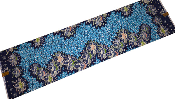 Afrikanischer Wax Print Stoff - Hellblau Blau Lotus Border - 100% Baumwolle