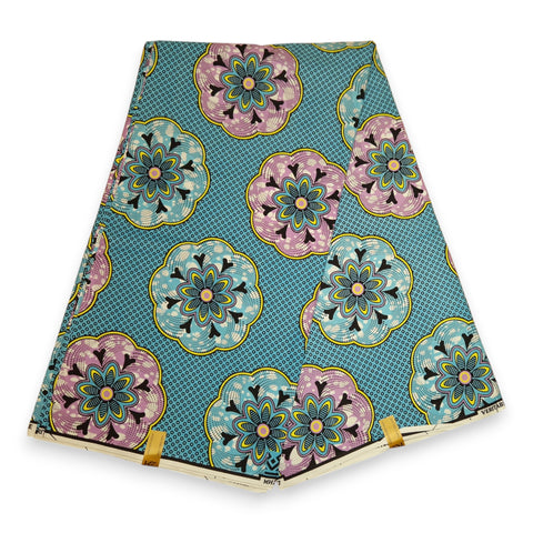 Afrikanischer Stoff - Blau Shapes - 100% Baumwolle