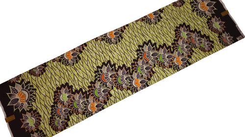 Afrikanischer Wax Print Stoff - Grün Schwarz Lotus Border - 100% Baumwolle