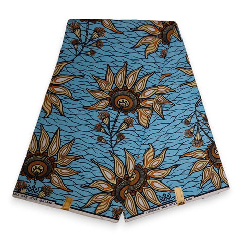 Afrikanischer Stoff - Hellblau Flower - 100% Baumwolle