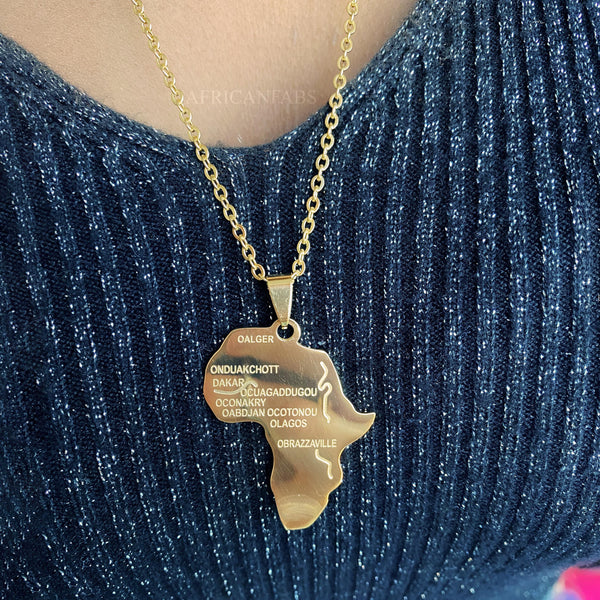 Kette / Halskette - Afrikanischer Kontinent groß - Gold