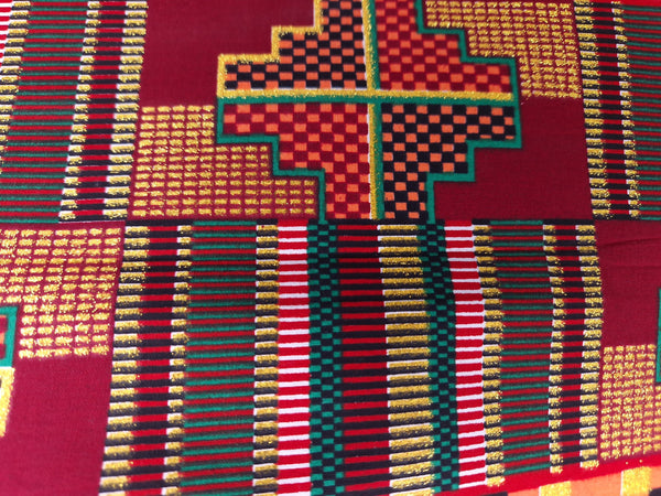 Afrikanischer Stoff - Exklusiv Verschönerte Glitzereffekte 100% Baumwolle - OT-3010 Kente Gold Multicolor