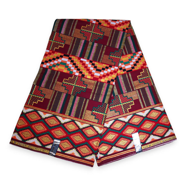 Afrikanischer Stoff - Exklusiv Verschönerte Glitzereffekte 100% Baumwolle - OT-3010 Kente Gold Multicolor