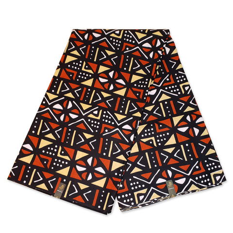 Afrikanischer Bogolan Print Stoff - Beige / OrangeBraun OT-3010 Traditionell aus Mali 100% Baumwolle