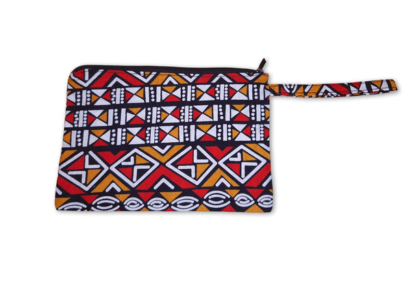 Afrikanisches Kente Print Make-up Etui / Handtasche / Federmäppchen / Stiftemäppchen -  Rot / Orange Bogolan
