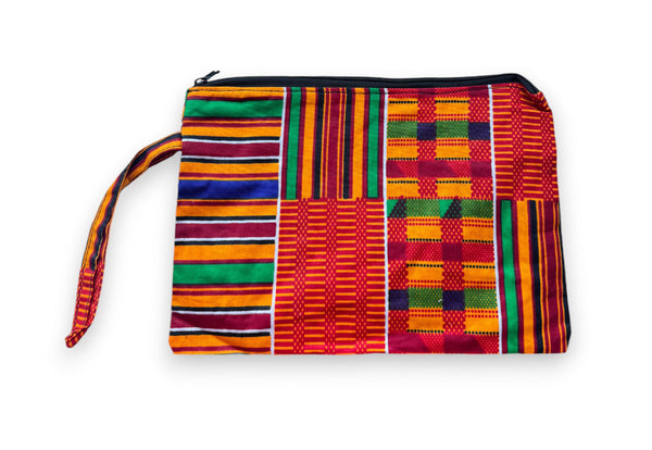 Afrikanisches Kente Print Make-up Etui / Handtasche / Federmäppchen / Stiftemäppchen - Orange Kente 2