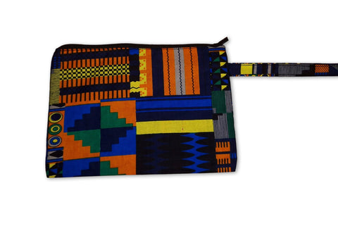 Afrikanisches Kente Print Make-up Etui / Handtasche / Federmäppchen / Stiftemäppchen - Kente blau/orange