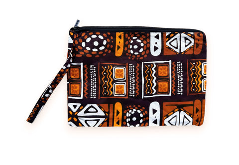 Afrikanisches Kente Print Make-up Etui / Handtasche / Federmäppchen / Stiftemäppchen - Braune Muster Bogolan