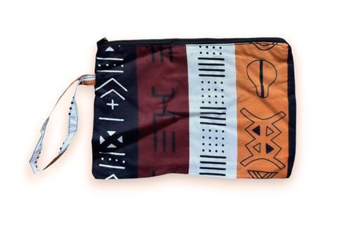 Afrikanisches Kente Print Make-up Etui / Handtasche / Federmäppchen / Stiftemäppchen - Braun Bogolan Symbols