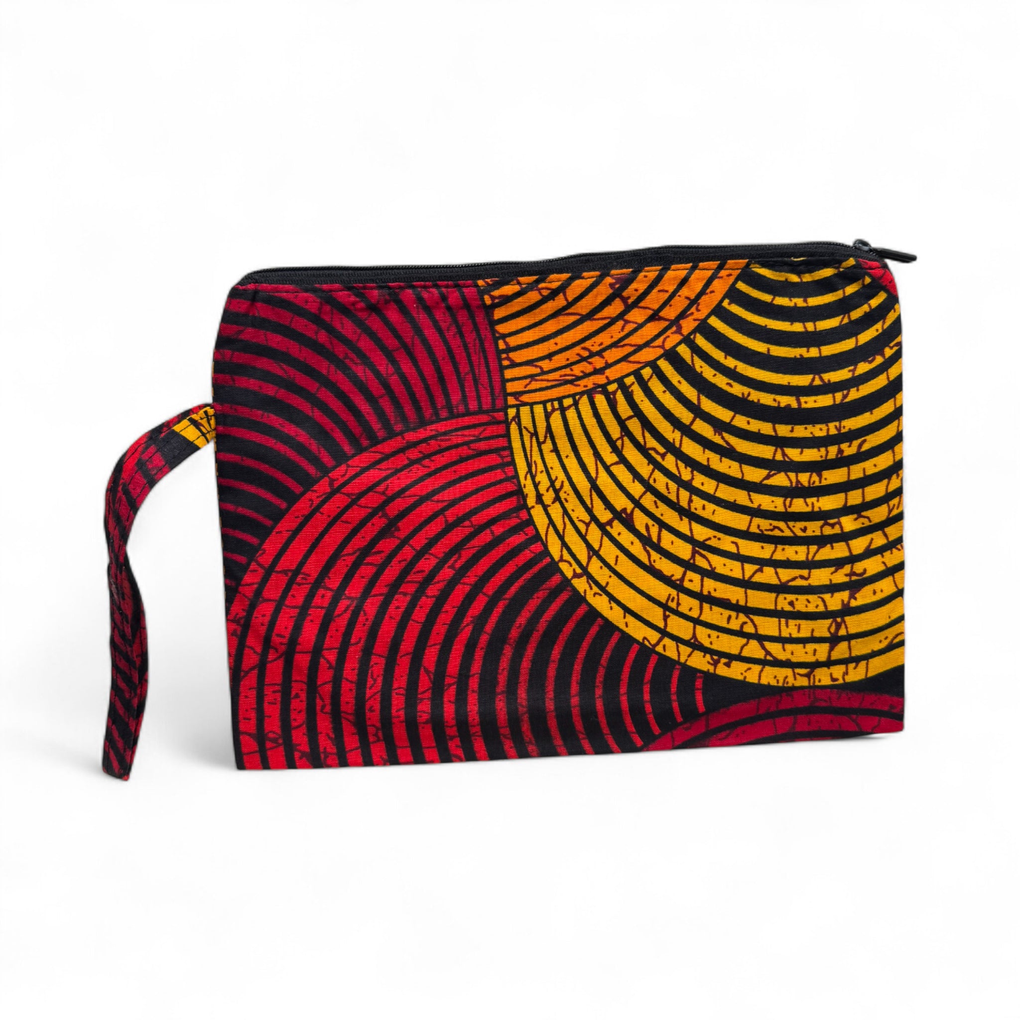 Afrikanisches Kente Print Make-up Etui / Handtasche / Federmäppchen / Stiftemäppchen - Rot & Gelb Konzentrischer Kreis