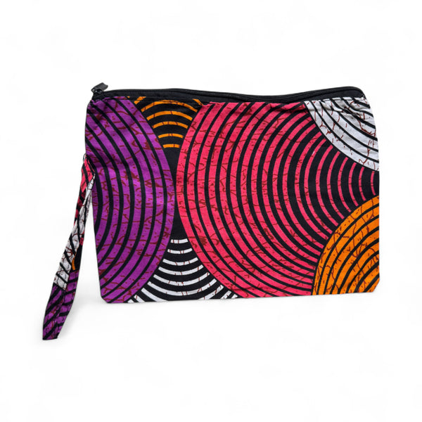 Afrikanisches Kente Print Make-up Etui / Handtasche / Federmäppchen / Stiftemäppchen - Orange & Lila Konzentrischer Kreis